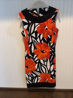 AGB Black and Orange Floral Sheath Dress size 8